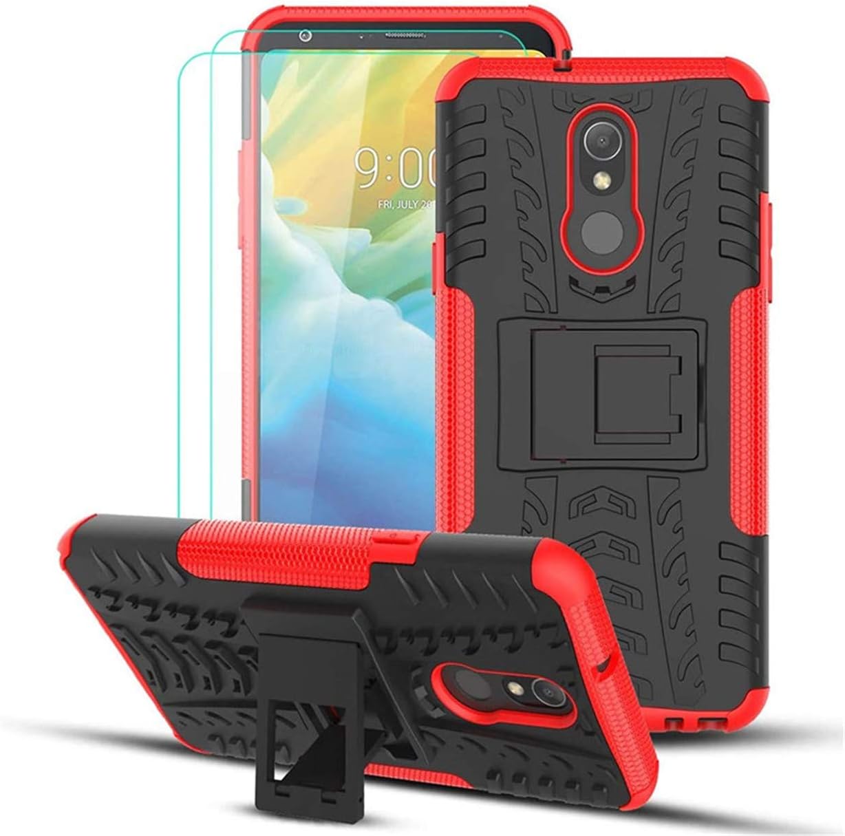 Numy LG Stylo 5 Case,LG Stylo 5/Stylo 5V/Stylo 5 Plus/Stylo 5X Phone Case,w 2PCS HD Screen Protector,Dual Layer Shockproof,Protective Case,Attractive Tire Appearance-red