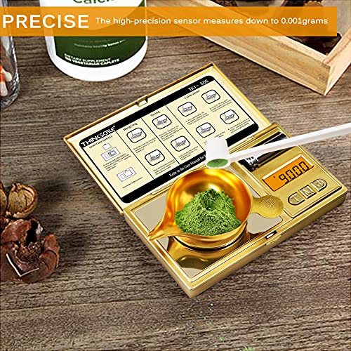 Image of THINKSCALE Digital Milligram Scale, 50g /0.001g Gold Jewelry and Gem Scale, Mg Scale for Powder, Reloading, Micro Gram Scale with Calibration Weight, Includes Scoop, Powder Pan and Tweezers