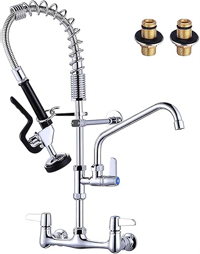 Grifo de fregadero de cocina comercial con rociador extraíble, grifos de montaje en pared de cocina cromados comerciales con pulverizador, grifos de