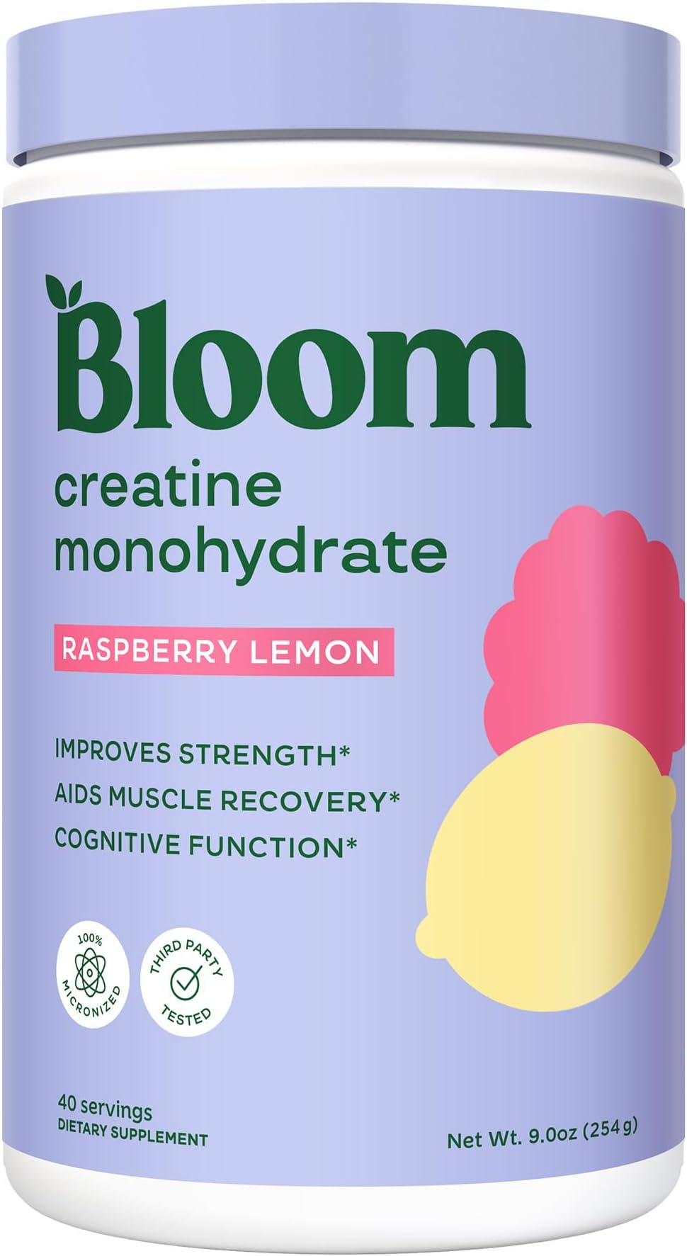 Creatine Monohydrate Powder, 5g Micronized Creatine per Serving, Supports Muscle Recovery, Strength, Endurance, Pre or Post Workout, Gluten Free, Non GMO, Raspberry Lemon, 40 SVG, 9 oz