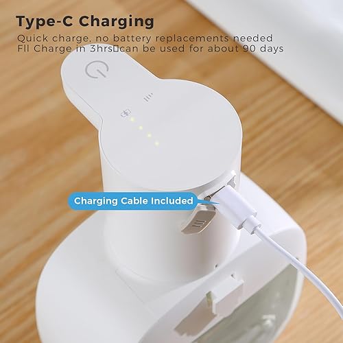 Miniatura 7 de Dispensador automático de jabón líquido, 17 oz16.9 fl oz recargable sin contacto con 4 niveles ajustables y IPX5 resistente al agua, pantalla de