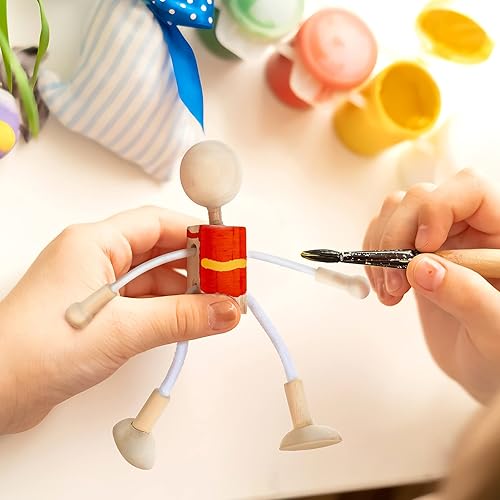 Miniatura 5 de Milisten 4 piezas de madera con clavijas de madera sin terminar, robot de muñeca para bricolaje, pintura, manualidades, arte, juego de clavijas,
