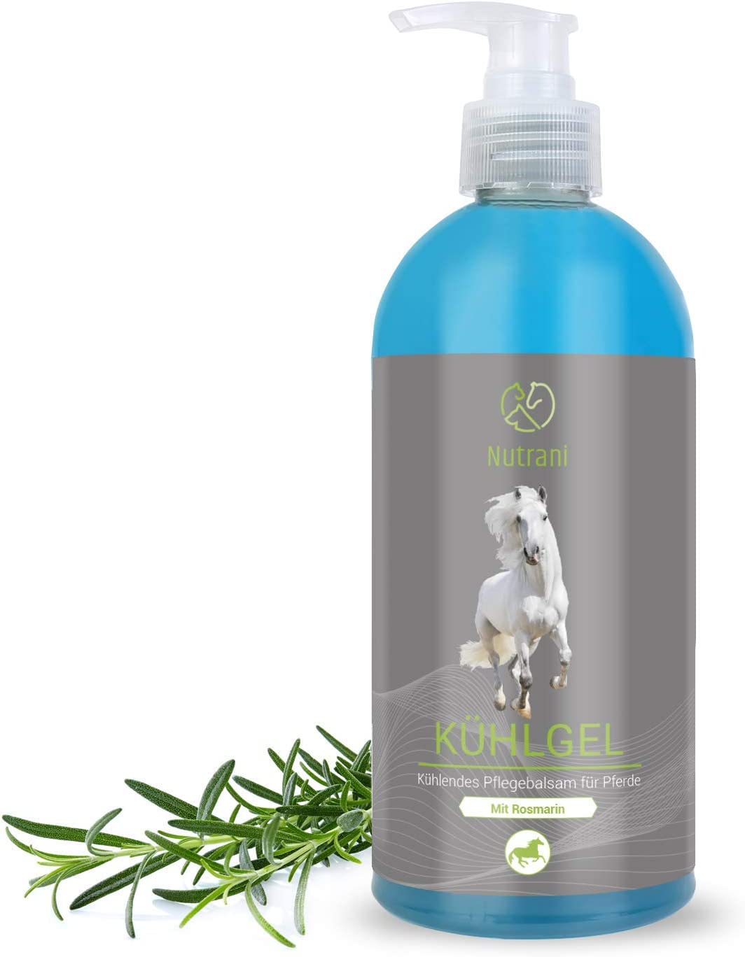 Nutrani gel refrescante con romero para caballos I 500ml - El gel refrescante vigoriza y vitaliza las zonas estresadas I Se absorbe rápidamente sin dejar residuos
