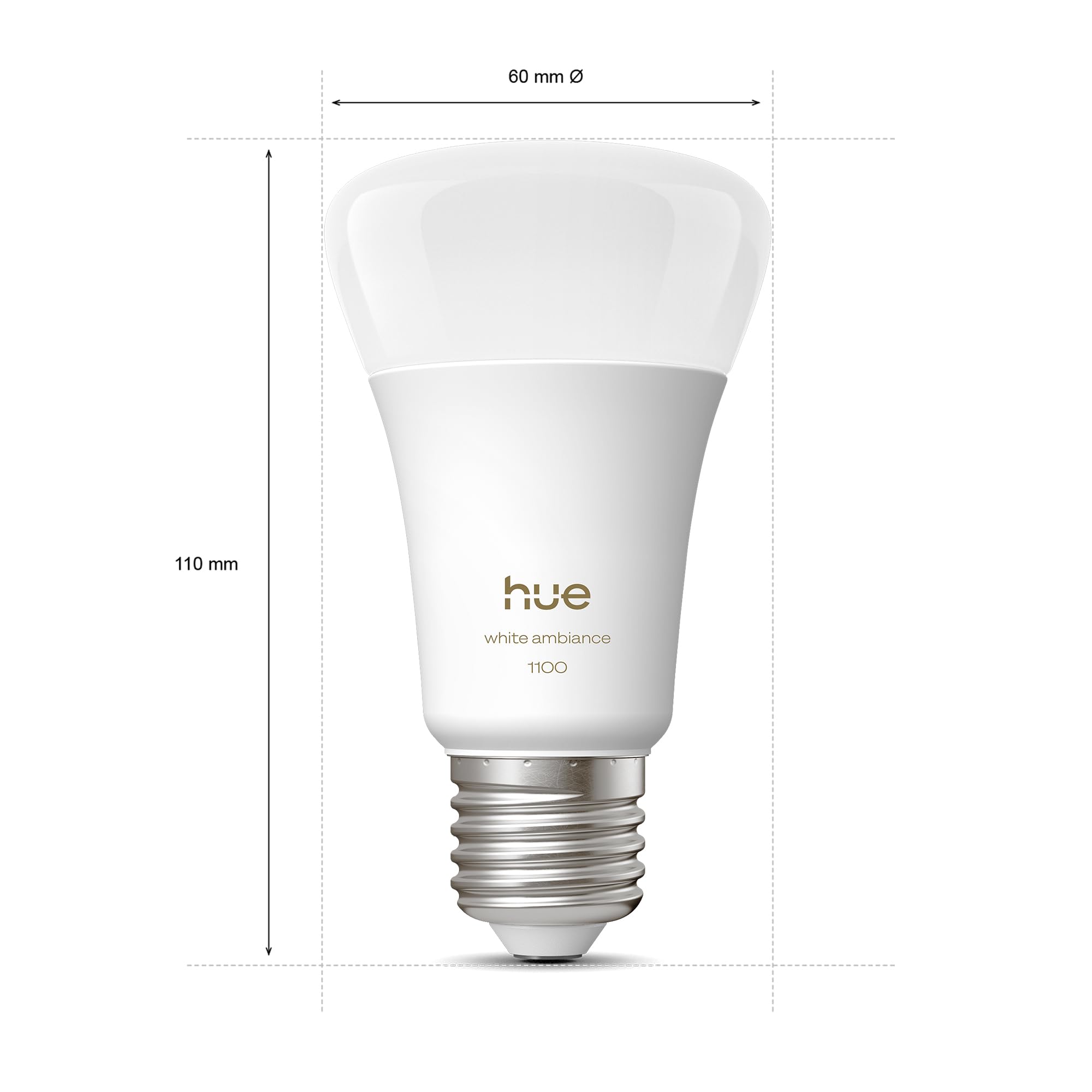 Philips Hue Bombilla LED Inteligente A60, White Ambiance, E27, 8,1 W, luz de espectro completo 1000 K-20.000 K, 1100 lm, regulable, funciona con Alexa, Google Assistant y Apple Home, Pack de 2