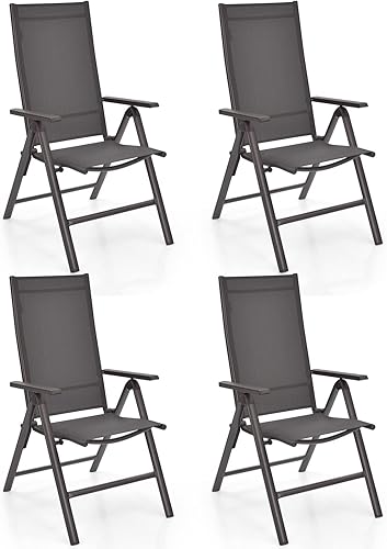 RELAX4LIFE Juego de 4 sillas de patio, sillas de césped portátiles con respaldo ajustable de 7 niveles y asientos extra anchos, sillas plegables al