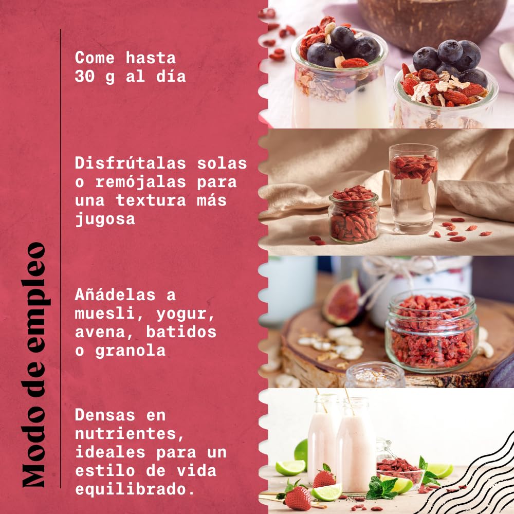 NaturaleBio Bayas de Goji 950 g. Fruta Seca Tradicional China. Vegano, Alto en Fibra. Snack ecológico, sin OGM y sin Gluten.