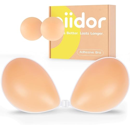 Niidor Adhesive Bra Strapless Ultra Sticky Invisible Push up Silicone Bra Multiple Colors Sizes Reusable for Backless Dress
