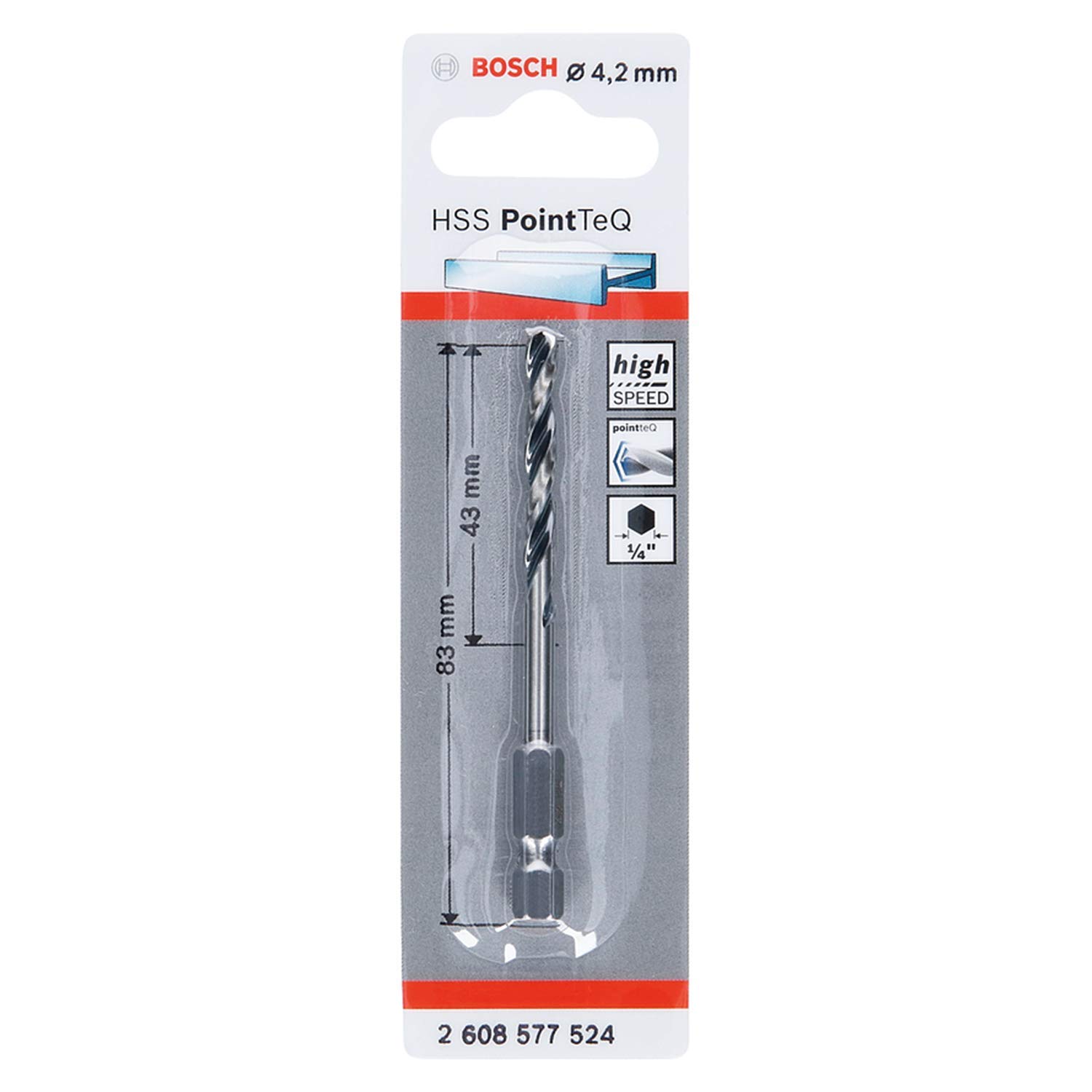 Bosch Multicolor Professional Pointteq Hex Drill Bit (For Metal, Ø: 4.2 Mm, Total Length: 83 Mm, ¼’’ Hex Shank, Accessory For Impact Drivers And Drill Drivers)