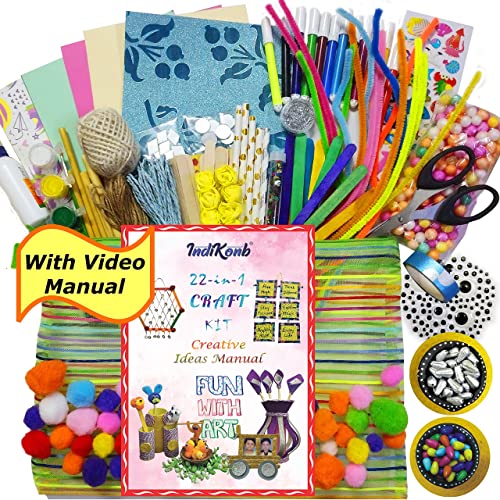 INDIKONB 22 in 1 Art and Craft Kit for Girls and Boys with Crafts Supplies Set All Craft Materials Items for Kids DIY for All Ages 8-10, Age 9-12, Age 12-16 Old - Art Kit # 2, Multicolour (Image - 1)