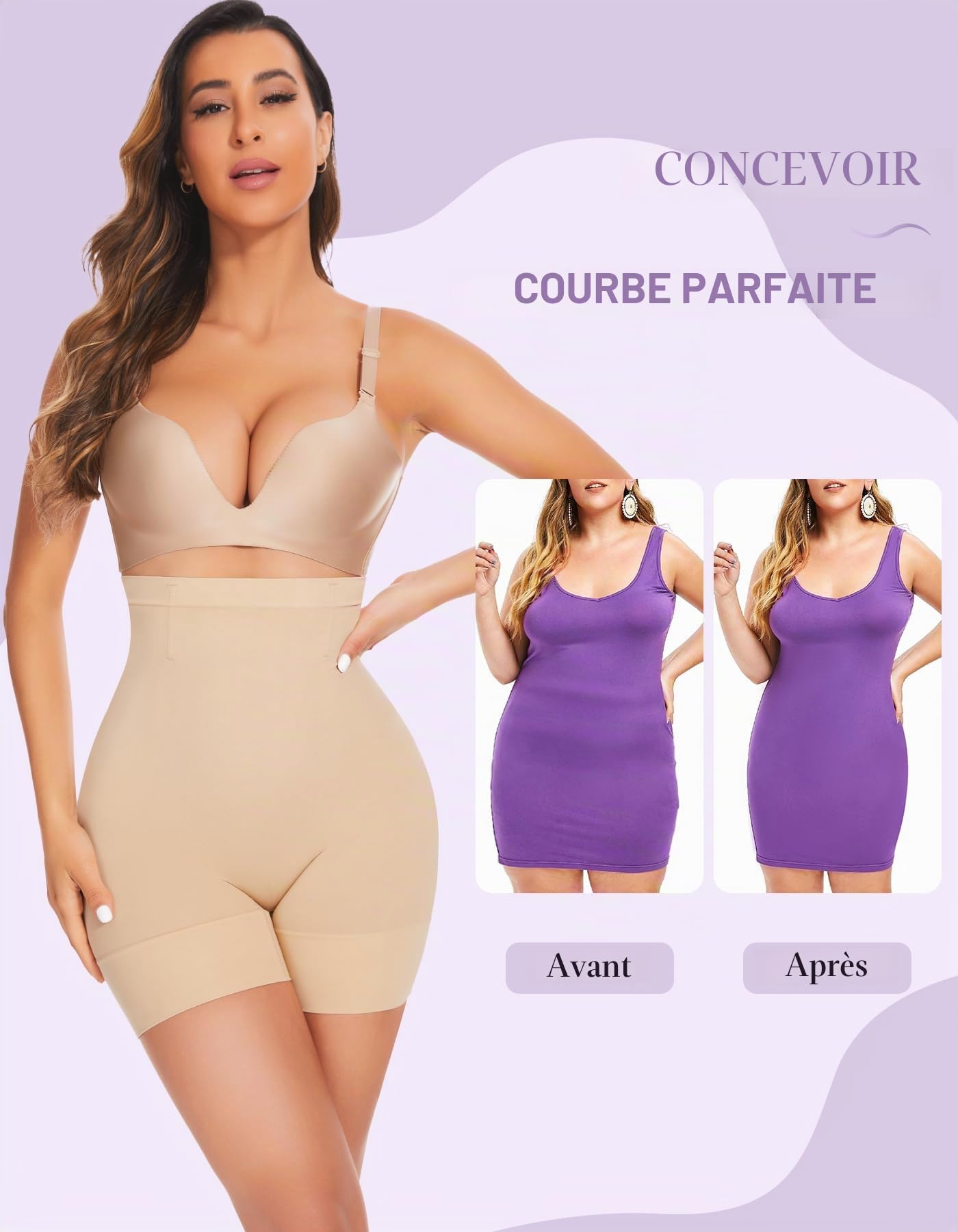 YADIFEN Gaine Amincissante pour Femme, Ventre Plat, Taille Haute, Culotte Amincissante Contrôle Abdominale Slip Amincissant avec Jambes, Forme Fortement les Cuisse et Hanches, beige, L
