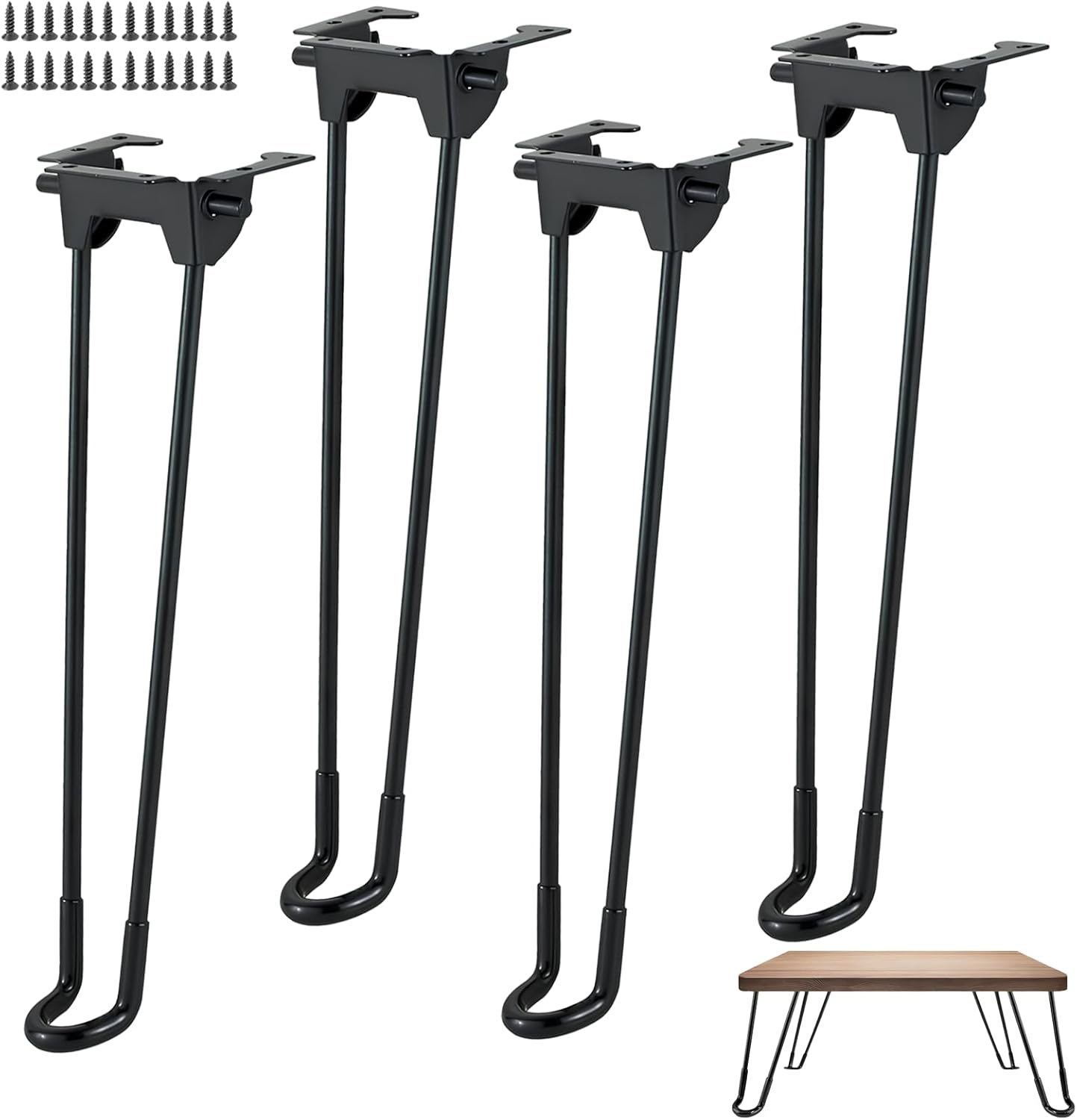 4Pcs Folding Hairpin Legs,15 Inch Foldable Coffee Table Legs with Mounting Screws, Heavy Duty Easy Install Furniture Black Legs for Desk Bench Chair, Home DIY Projects, (Height 380 mm) - Black