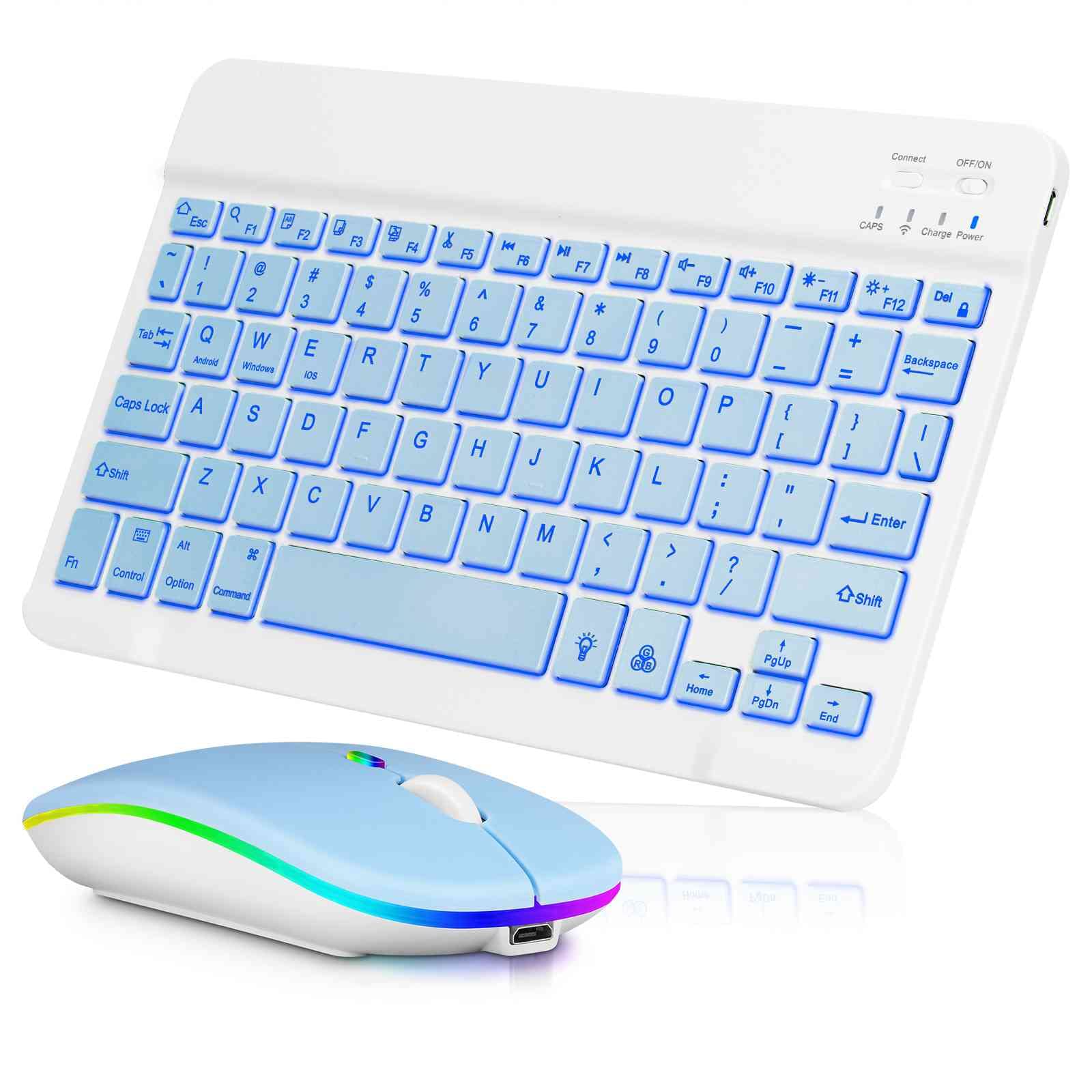 UX030 Lightweight Keyboard and Mouse with Background RGB Light, Multi Device Slim Rechargeable Keyboard Bluetooth 5.1 and 2.4GHz Stable Connection Keyboard Compatible with Dell Latitude E6540 Laptop