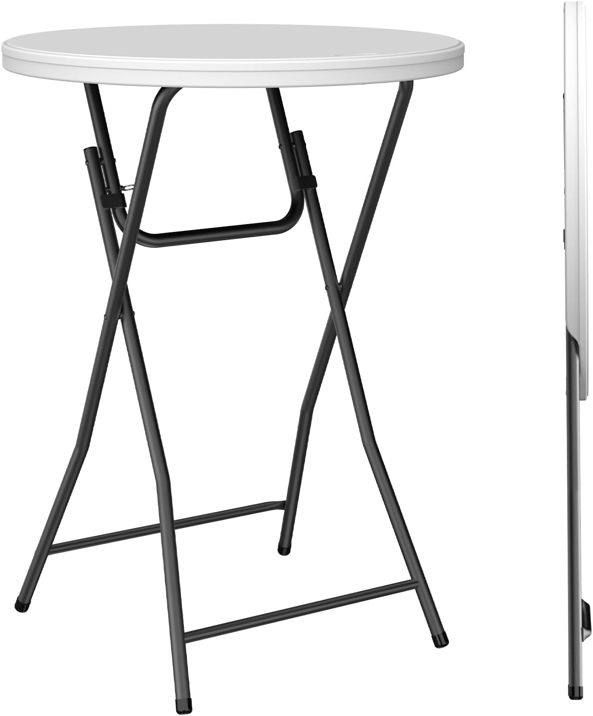 Folding Table 32-inch Round,Bar Height Cocktail Table for Indoor & Outdoor Use,Heavy-Duty HDPE Top & Powder-Coated Steel Frame, 350lb Capacity,Portable High Top Table for Parties,Patio,White