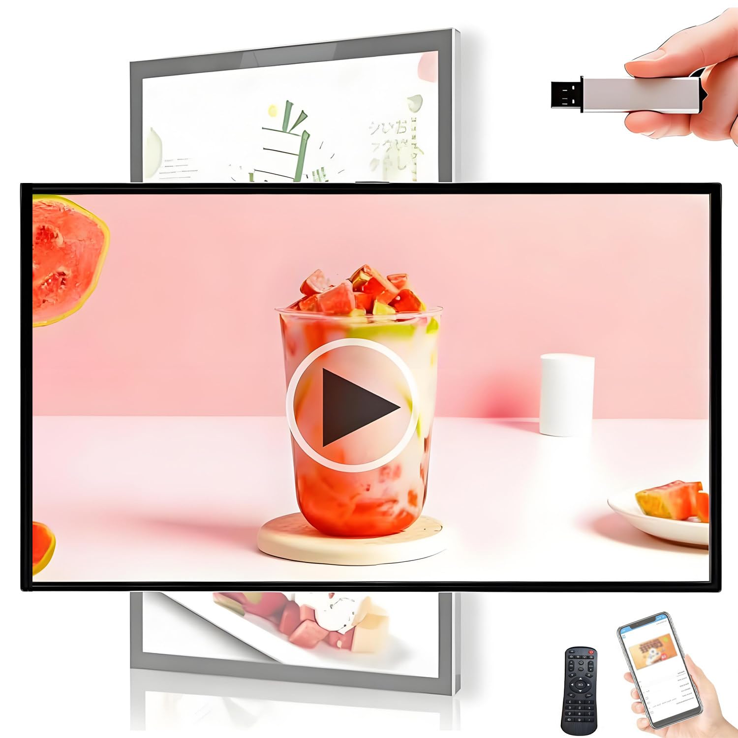 Ekran do reklamy cyfrowej, wyświetlacz LED HD, odtwarzanie w pętli i podział ekranu, odtwarzacz multimediów reklamowych, udostępnianie zdjęć i filmów za pomocą aplikacji lub USB 10.1in