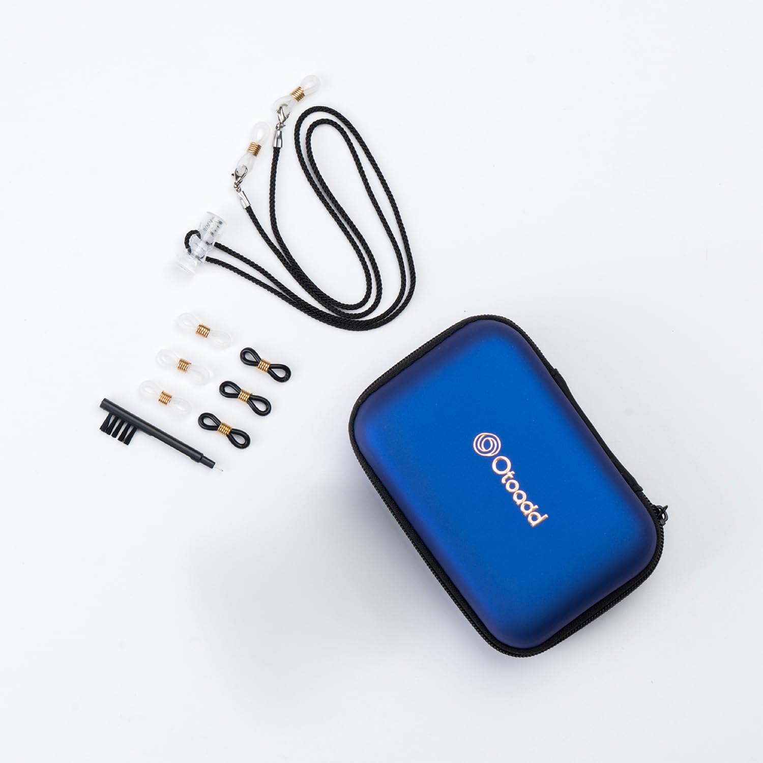 Otoadd Hearing Aid Accessory Kit for Seniors – Complete Set with Blue Case, Black Anti-Drop Strap, O-Rings and Cleaning Brush – Essential Care for Hearing Aids and Amplifiers