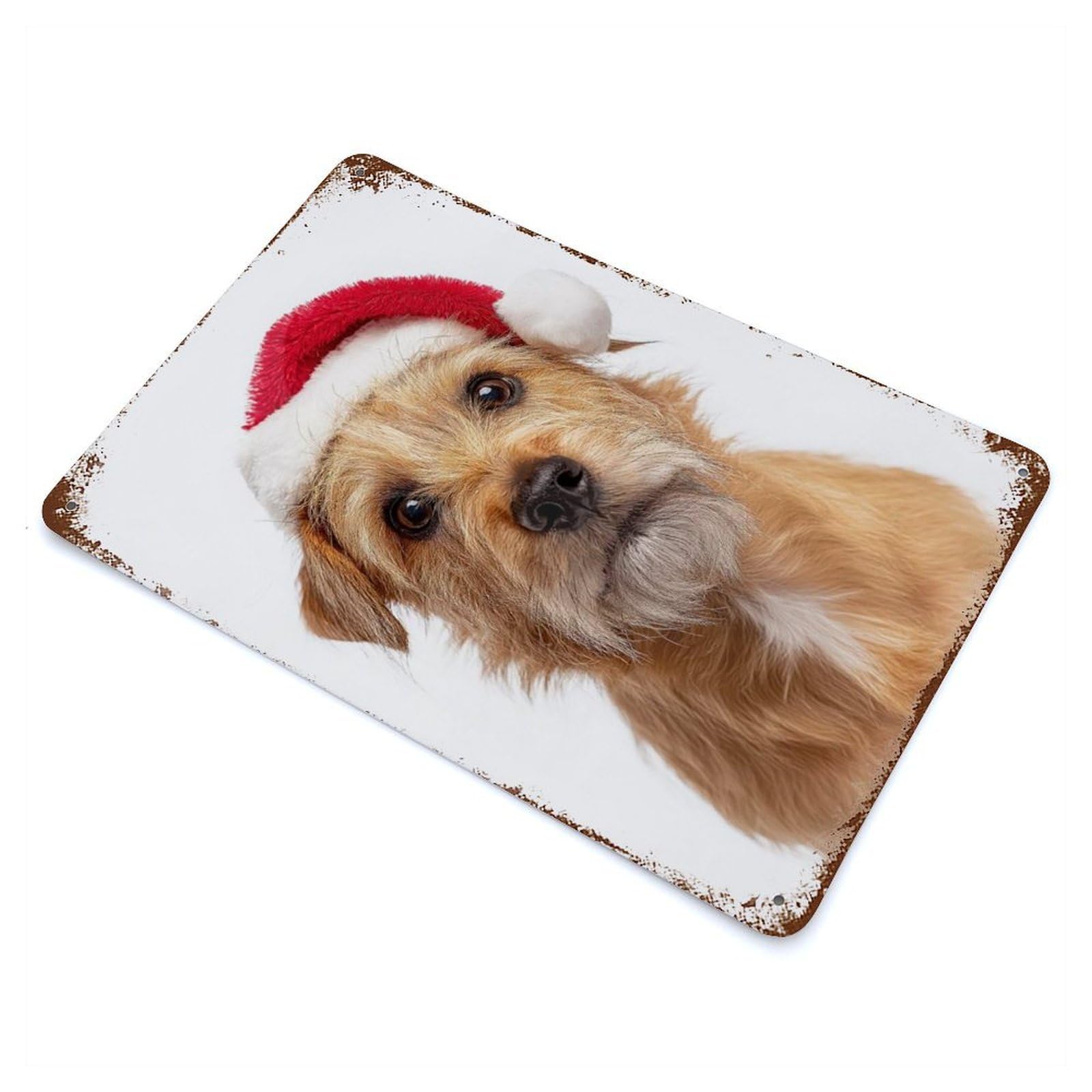 Norfolk Terrier Dog with Santa Hat Portrait 11.8"x7.9" Aged Metal Wall Plaque, Retro Wall Decor for Farmhouse, Kitchen And Entryway Decor