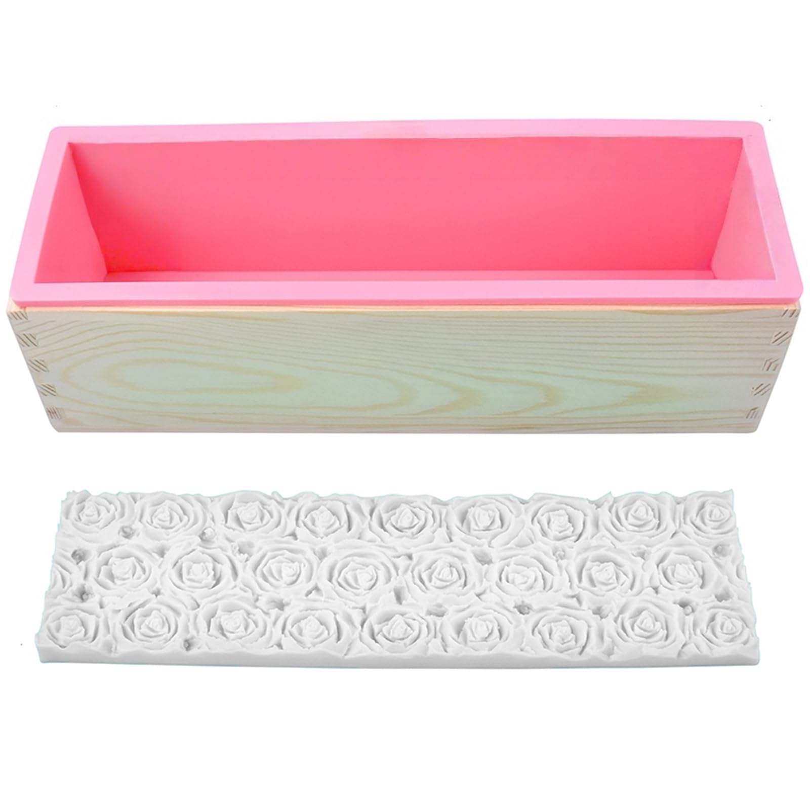 Loaf Soap Making Kit, 44oz Silicone Soap Making Liner Wood Box with Beehive & Hexagon & Rose Mat Creative Honeycomb Mat Mold for DIY Soap Making (Purple & Pink) (Pink Mold-Rose)-image-8