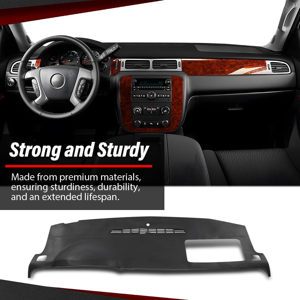 CROSSDESIGN Molded Dash Board Cover Cap Compatible with 2007-2014 Chevy Tahoe Avalanche Suburban GMC Yukon/Compatible with 07-13 Silverado Sierra (Black)