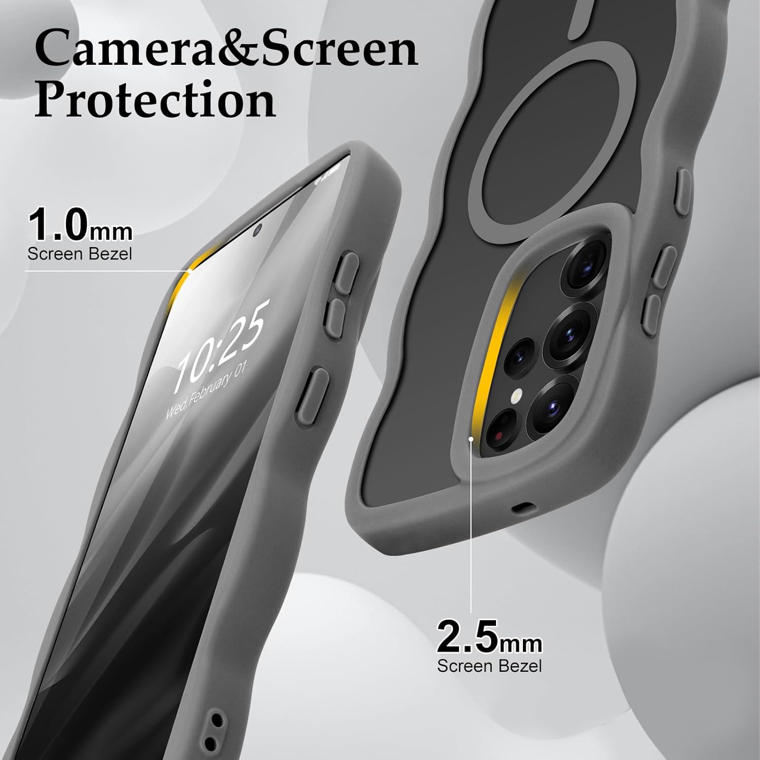 for Samsung Galaxy S25 Ultra Case, Curly Wavy Frame Hard Translucent Matte Clear Back Cover for Women Men Compatible with Magsafe Shockproof TPU Bumper Phone Case for Samsung S25 Ultra, Grey - Image 5