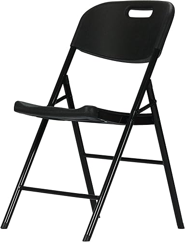 Winlice Silla plegable de plástico negro, Silla comercial portátil, Silla plegable de grado comercial, sillas de comedor plegables de acero