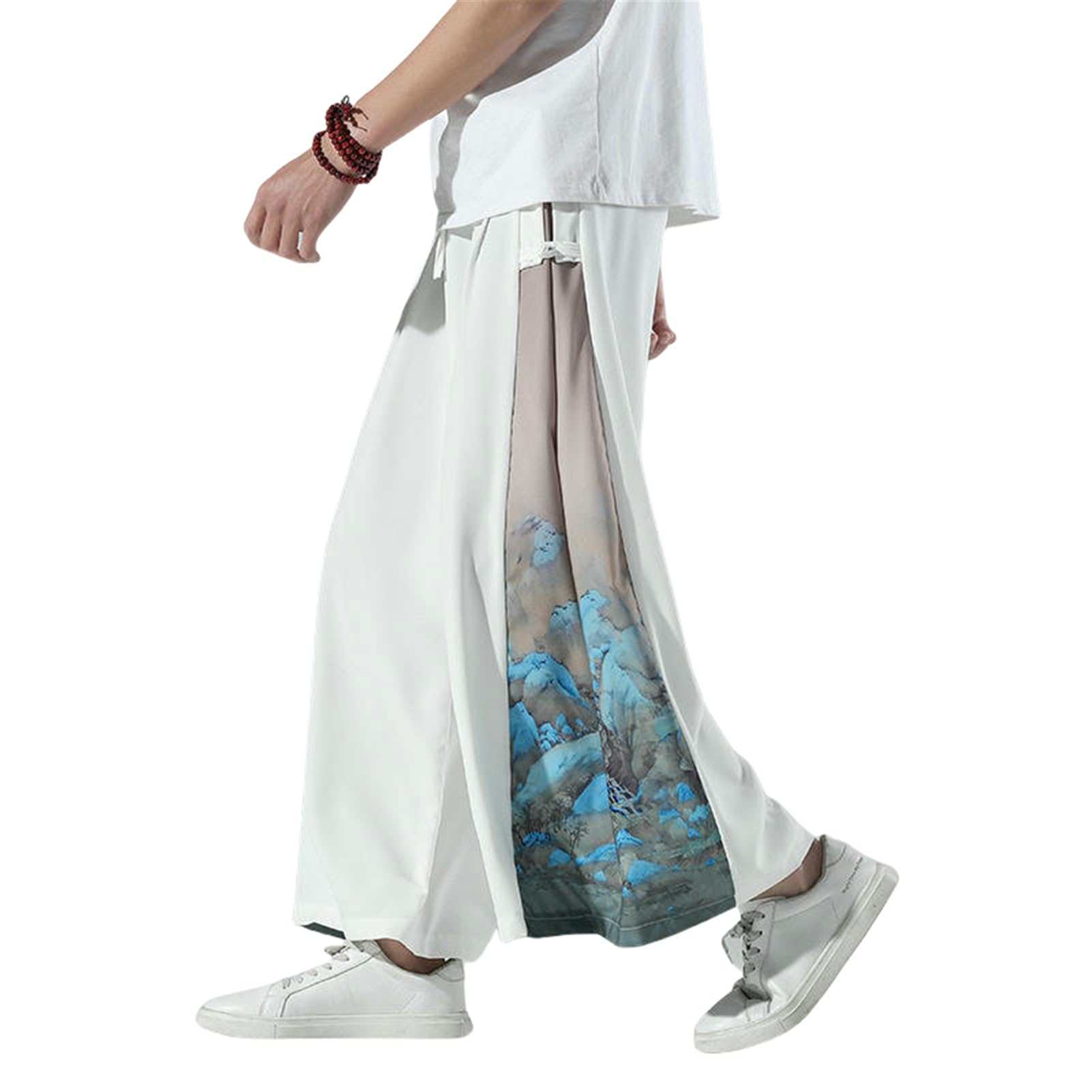 USTZFTBCL Pantaloni da uomo Estate Stile Cinese Blocco Colore Bottoni Rana Stampa Locker Dritto Larghezza 7/8 Pantaloni Casual