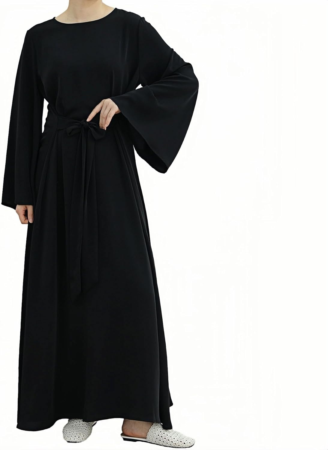 Muslim Abaya Dress for Women Long Sleeve Belted Maxi Modest Kaftan Dubai Islamic Casual Dress