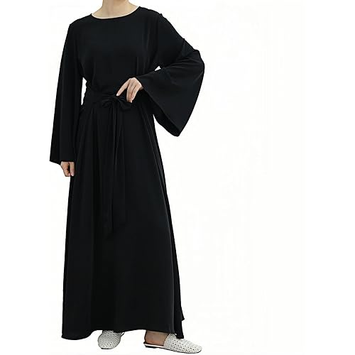 Muslim Abaya Dress for Women Long Sleeve Belted Maxi Modest Kaftan Dubai Islamic Casual Dress