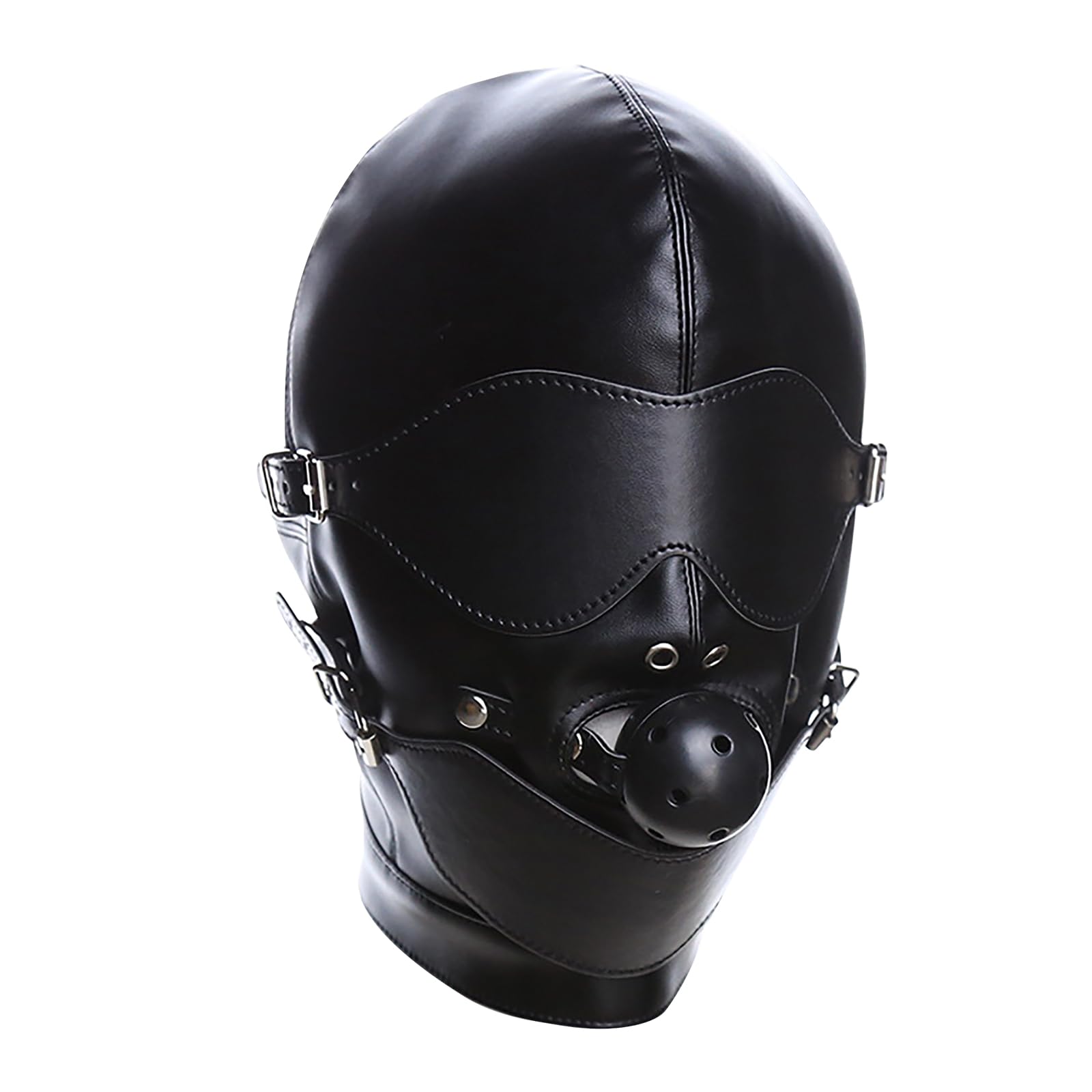 Black Leather Head Hood Lacing Adjustable Breathable Full Face Mask Blindfold Cosplay Hollow Out Mouth Mask Punk Headgear for Couple Game Masquerade Costume Halloween Party Night Club Bar Stage Show