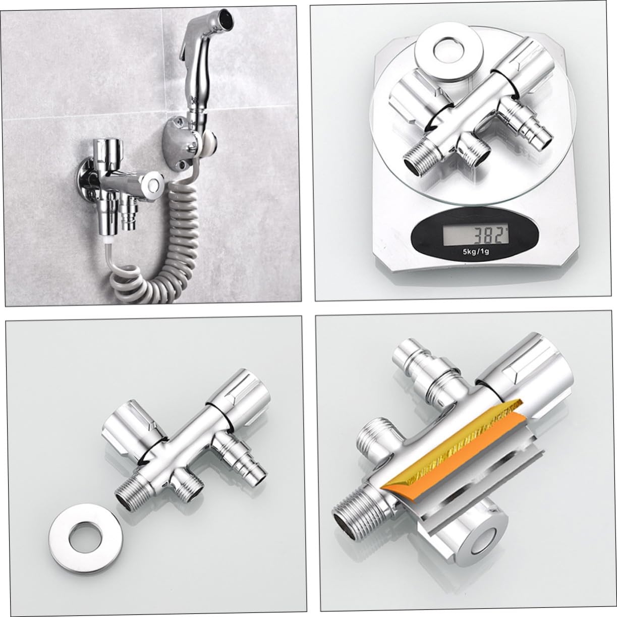 Válvula de Cierre de Agua para Lavadora de 1 Entrada y 2 Salidas | Acero Inoxidable Plata, Diseño Simple de Doble Control, Uso en Baño y Cocina