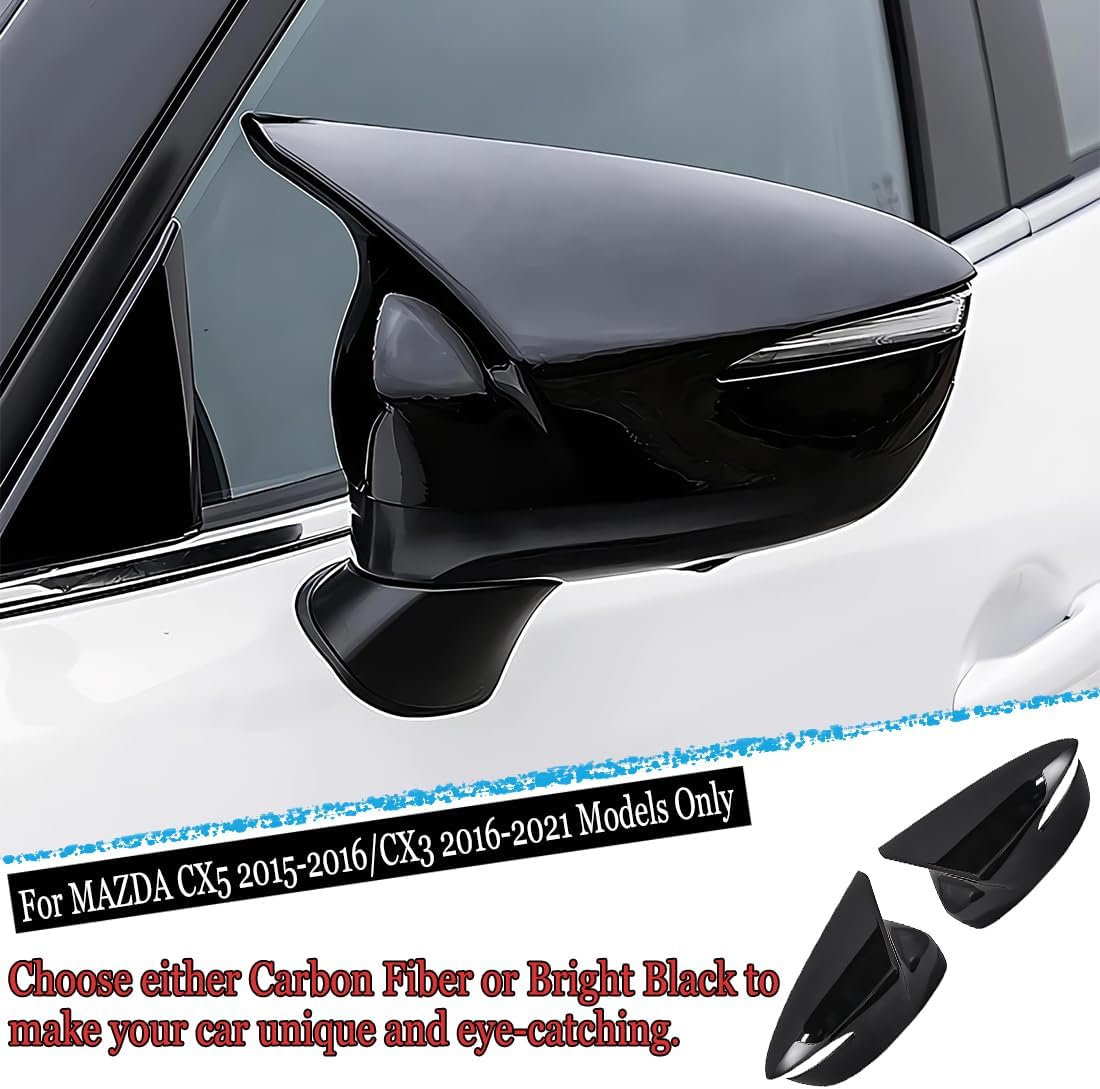 2PCS New Sports Rear Mirror Cover Caps for Mazda CX5 CX-5 2015 2016/CX3 CX-3 2016-2021 ABS Side Door Wing Mirror Cap Covers Exterior car Accessories -Bright Black.
