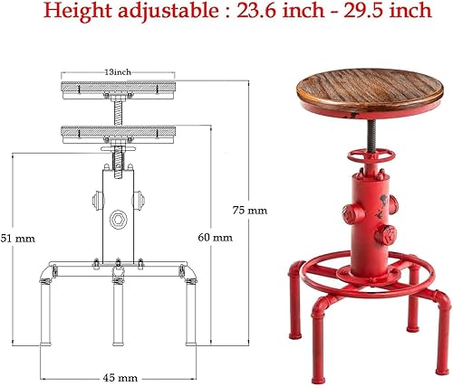 Miniatura 2 de LOKKHAN American Antique Steampunk Deco Taburete de bar industrial vintage retro elegante diseño de boca de incendios ajustable giratorio para Rojo