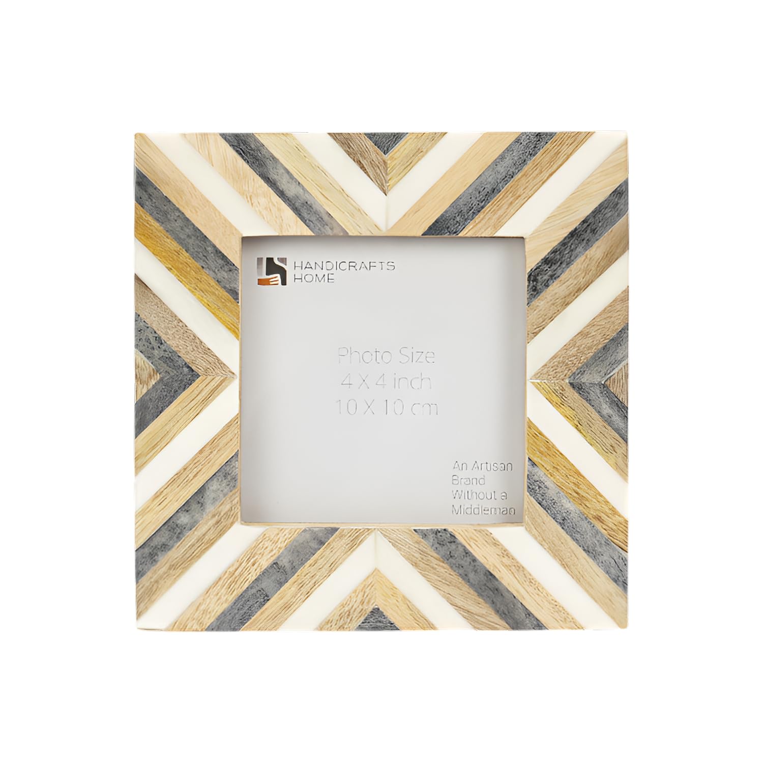 Handicrafts Home Hypno Daze Handmade 4X4 Picture Frame With Herringbone Chevron Pattern, Photo Frame For Vintage Home, Gallery Wall, Desk, Farmhouse, Boho & Modern Interiors, Christmas, Gift And Holidays Décor