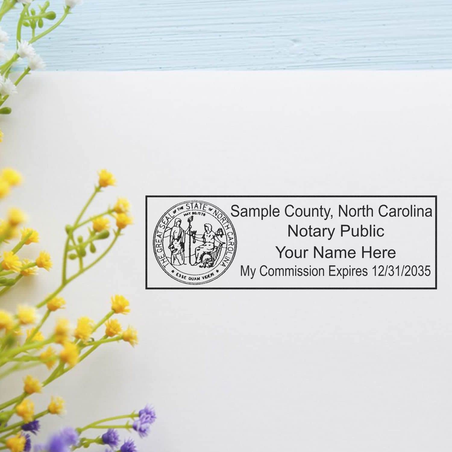Super Slim Pre-Inked Rectangular North Carolina Notary Stamp, Sleek and Compact, 7/8" x 2-1/4" Imprint Size, Available in 5 Ink Colors