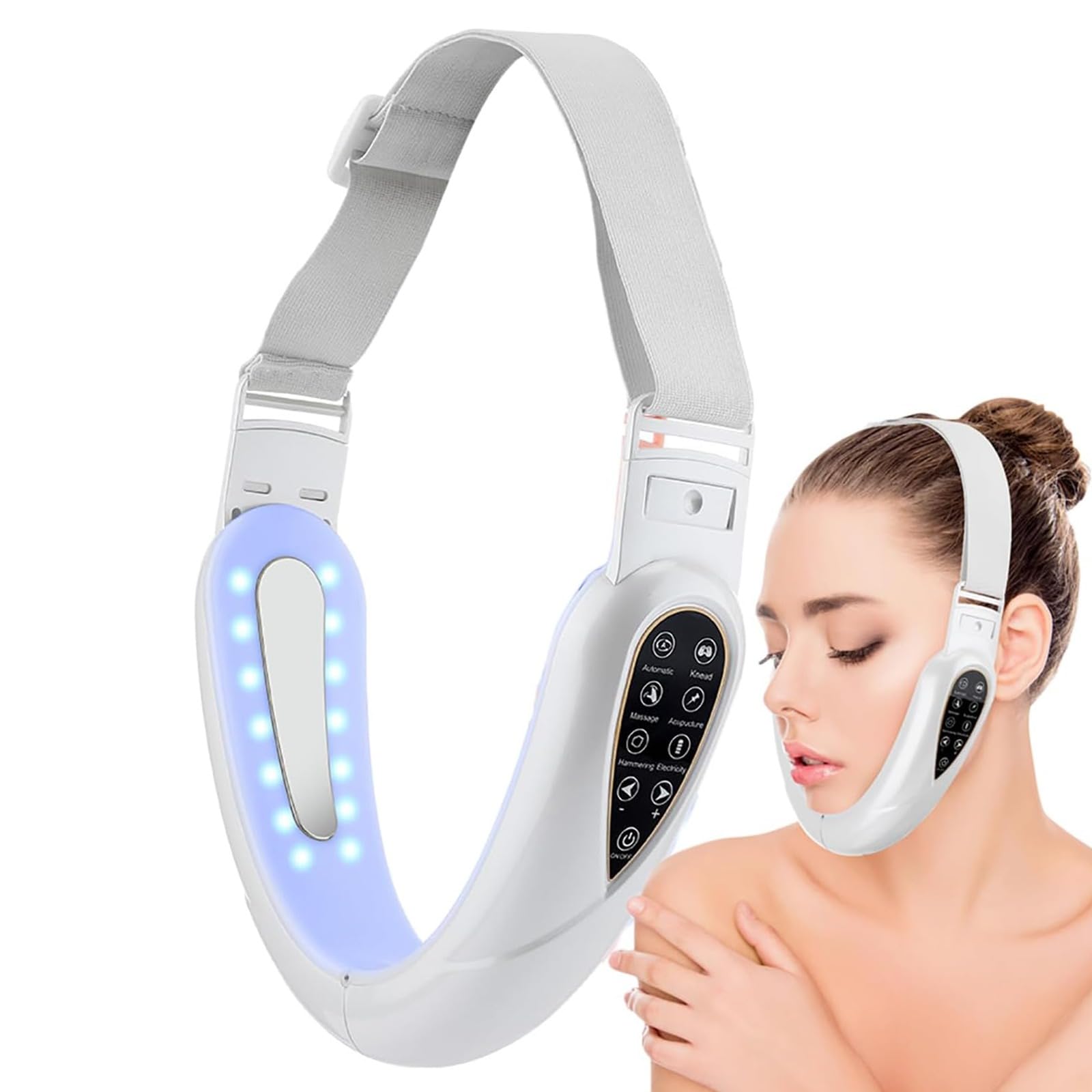 Doppio Chin Reducer Machine, V Line Face Lift Massager, Electric Face Lifting Device with 5 larghe mode and 15 Levels of Intensity Adjustment, for Lifting Saggy Skin& Shaping Double Chin
