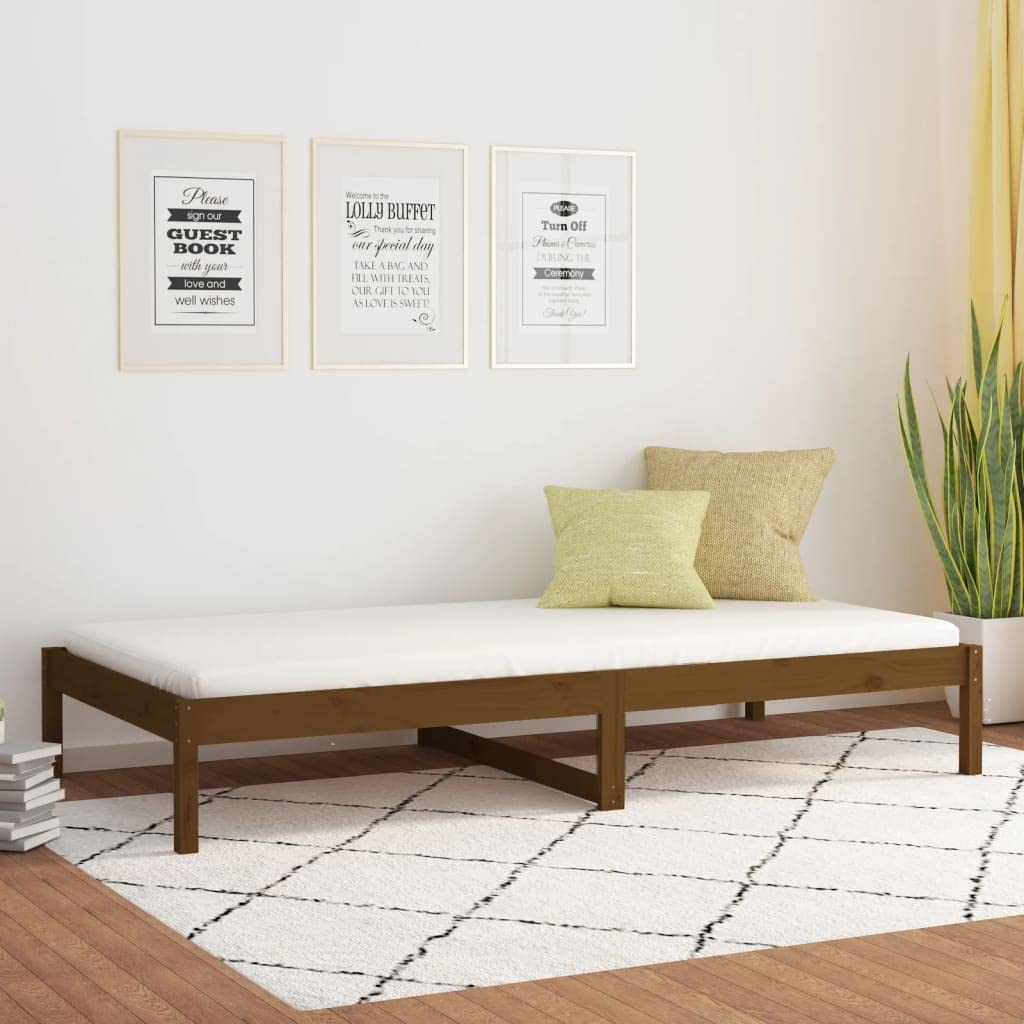 Cama de día marrón de 90x200 cm de madera, estructura robusta y diseño funcional