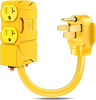 50 Amp to 20 Amp 110V RV Distribution Plug Adapter,NEMA 14-50P to 4 Sockets of 5-20R/15R RV Generator Converter 4-Prong to Mutiple Household Outlet with Circuit Breaker 1.5FT