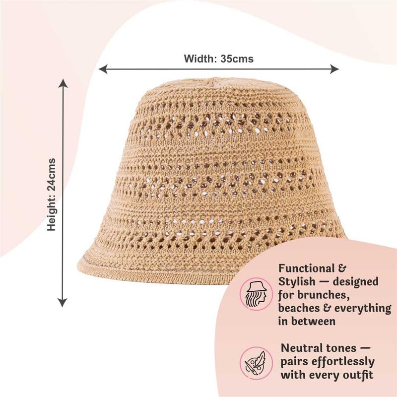 Image of Hair Drama Co. Crochet Bucket Hat for Women | Comfy & Casual Knit Handmade Foldable Floppy Hat | Summer Crochet Bucket Cap for Women & Girls