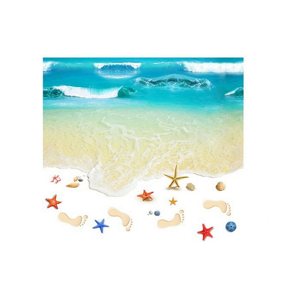 VOSAREA 3D Wall Sticker Beach Removable Mural Decals Ocean Floor PVC Art Home Room Decors Adhesive