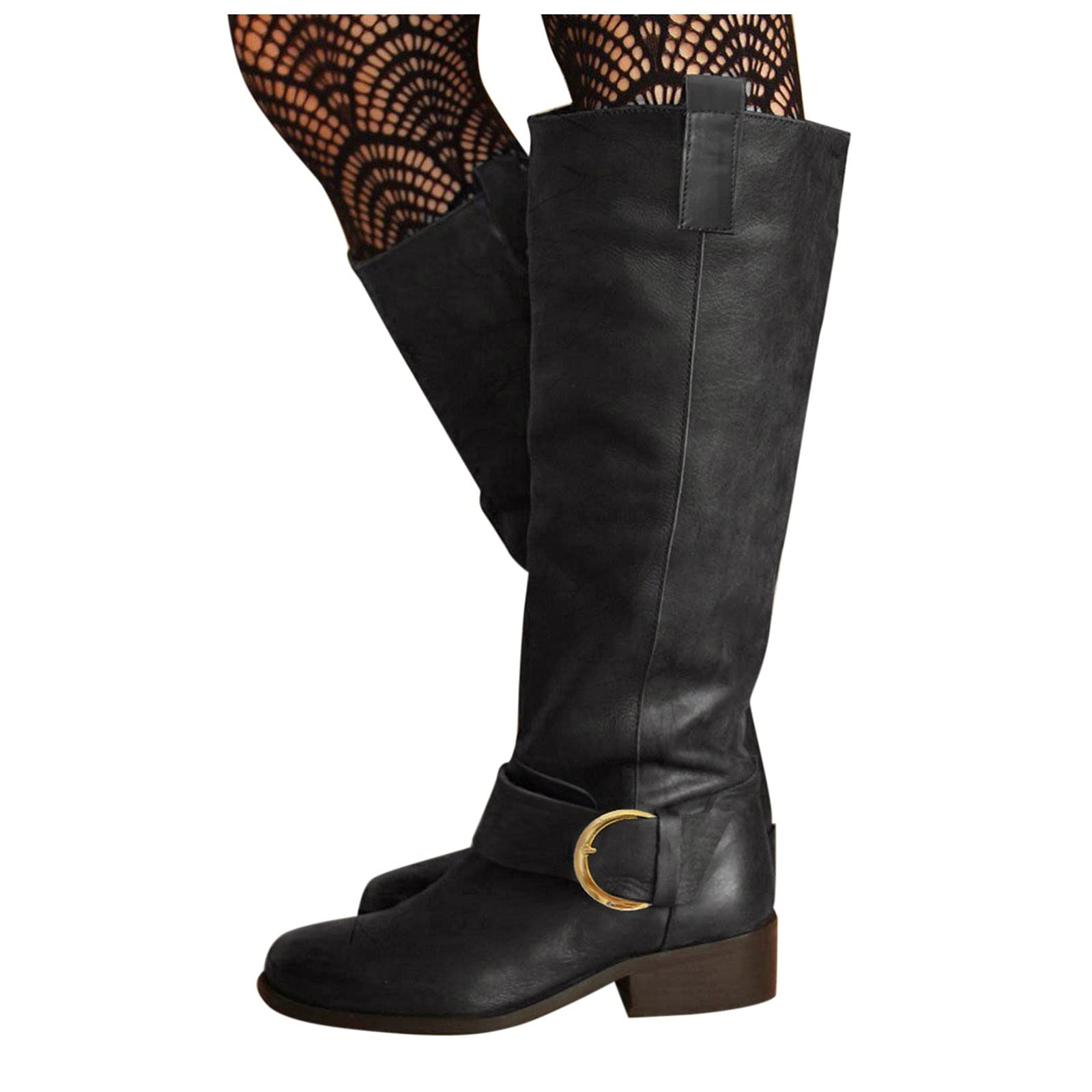 FGUUTYM Stivali da donna neri sopra il ginocchio, stivali lunghi con tacco, da donna, caldi, da cowboy, per autunno e inverno