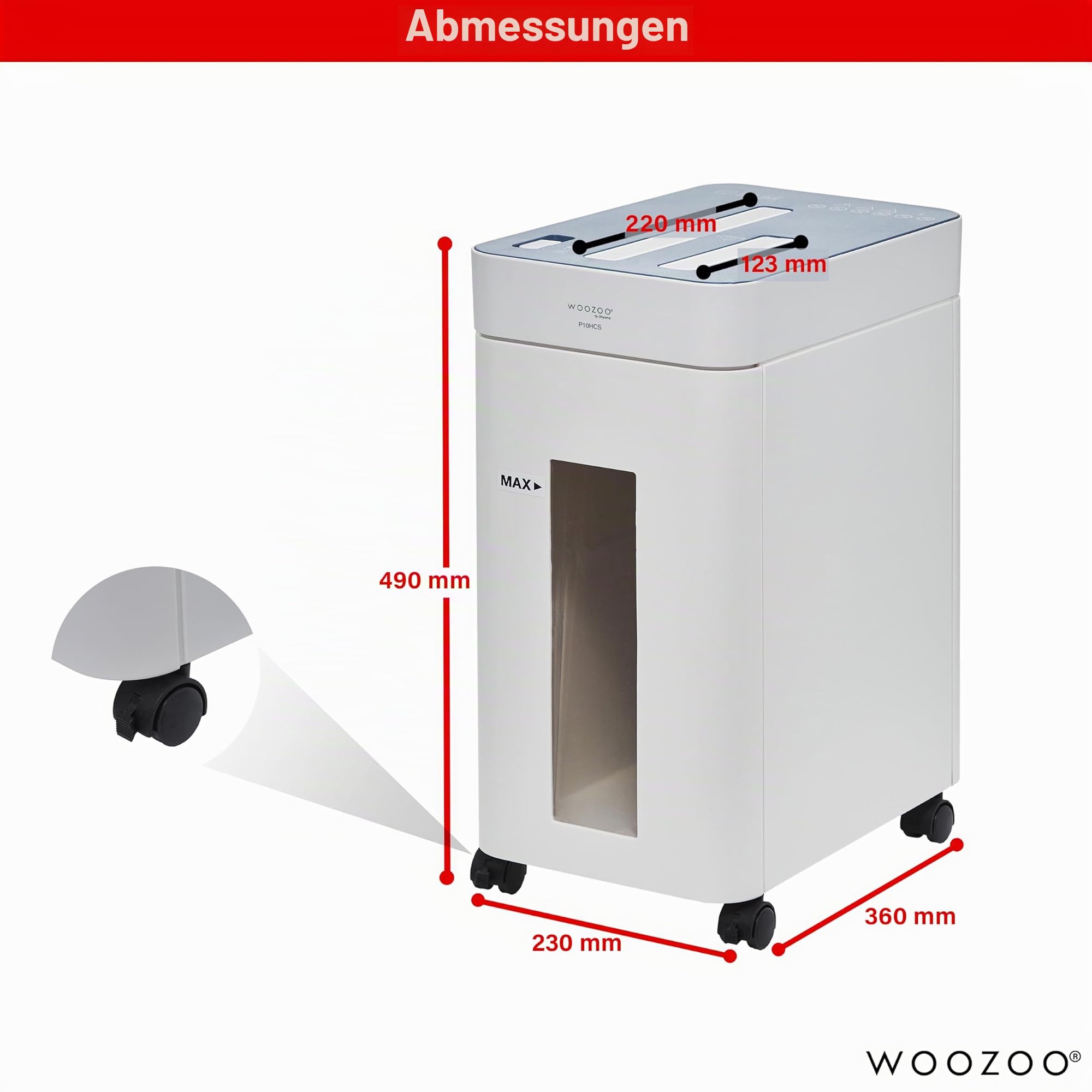 Woozoo, Hochsicherheits-Aktenvernichter/Papierschredder, 10 Blatt, Kreuzschnitt-Technologie, Papierkorb 17L, A4-Papier, CD/DVD, Kreditkarte - Personal Shredder Cross Cut P10HCS - Weiß