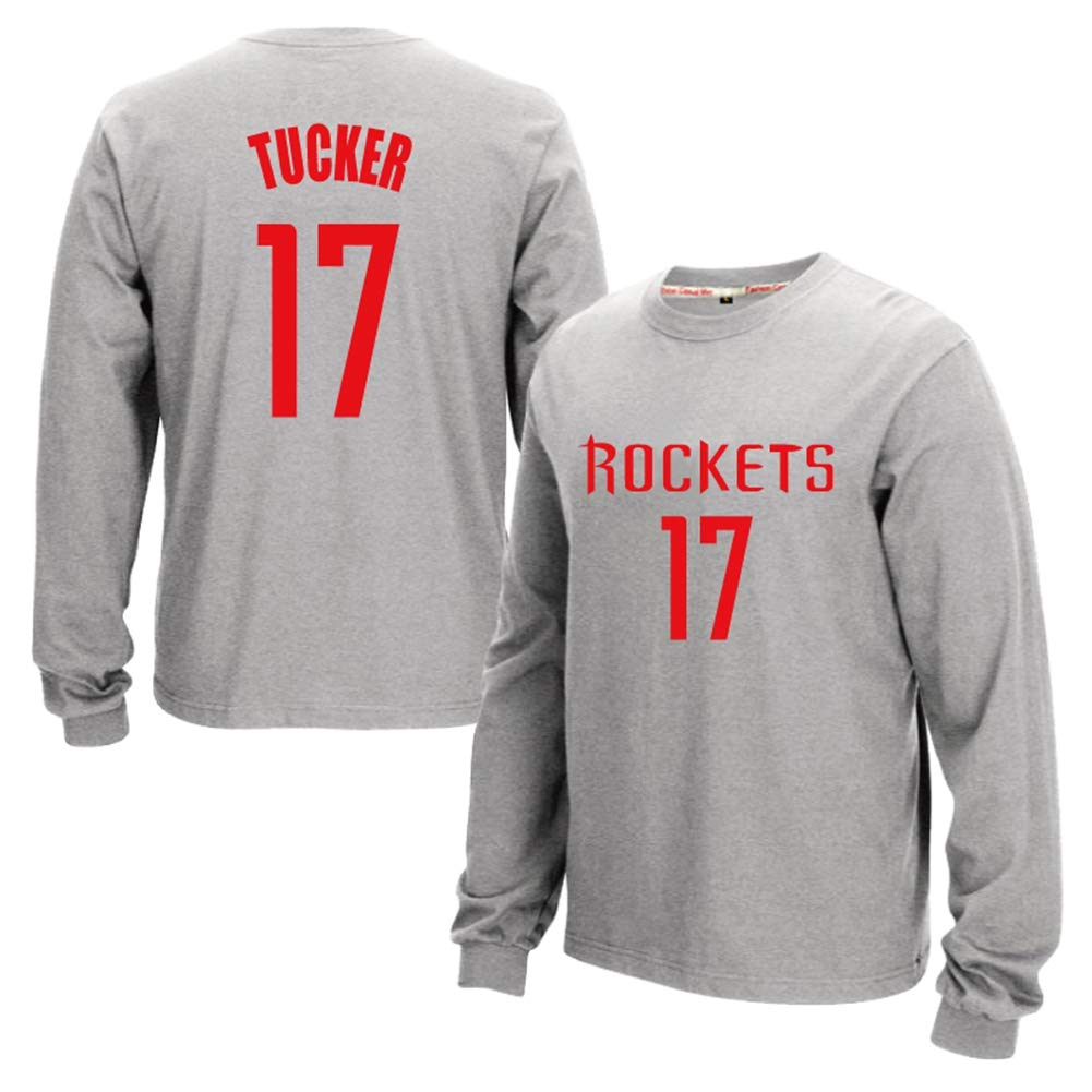 Houston Rockets #17 P.J. Tucker Men's Jersey Training Suit Thick Warm Long Round Neck Pullover Sweater Long Sleeve, Gray (160~190CM)