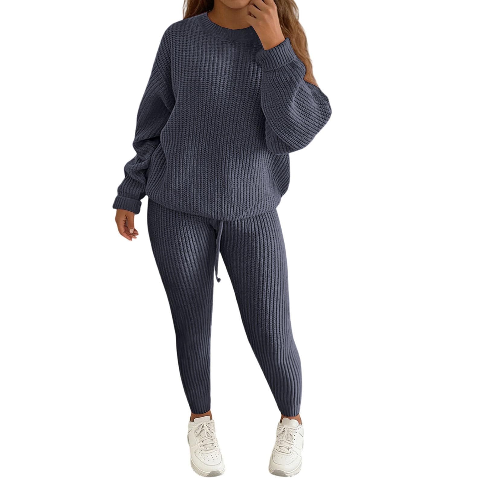 Pantaloni Casual in Maglia, Pantaloni Jogger Elasticizzati Morbidi e Top, Abbigliamento Comodo per Il Relax Quotidiano