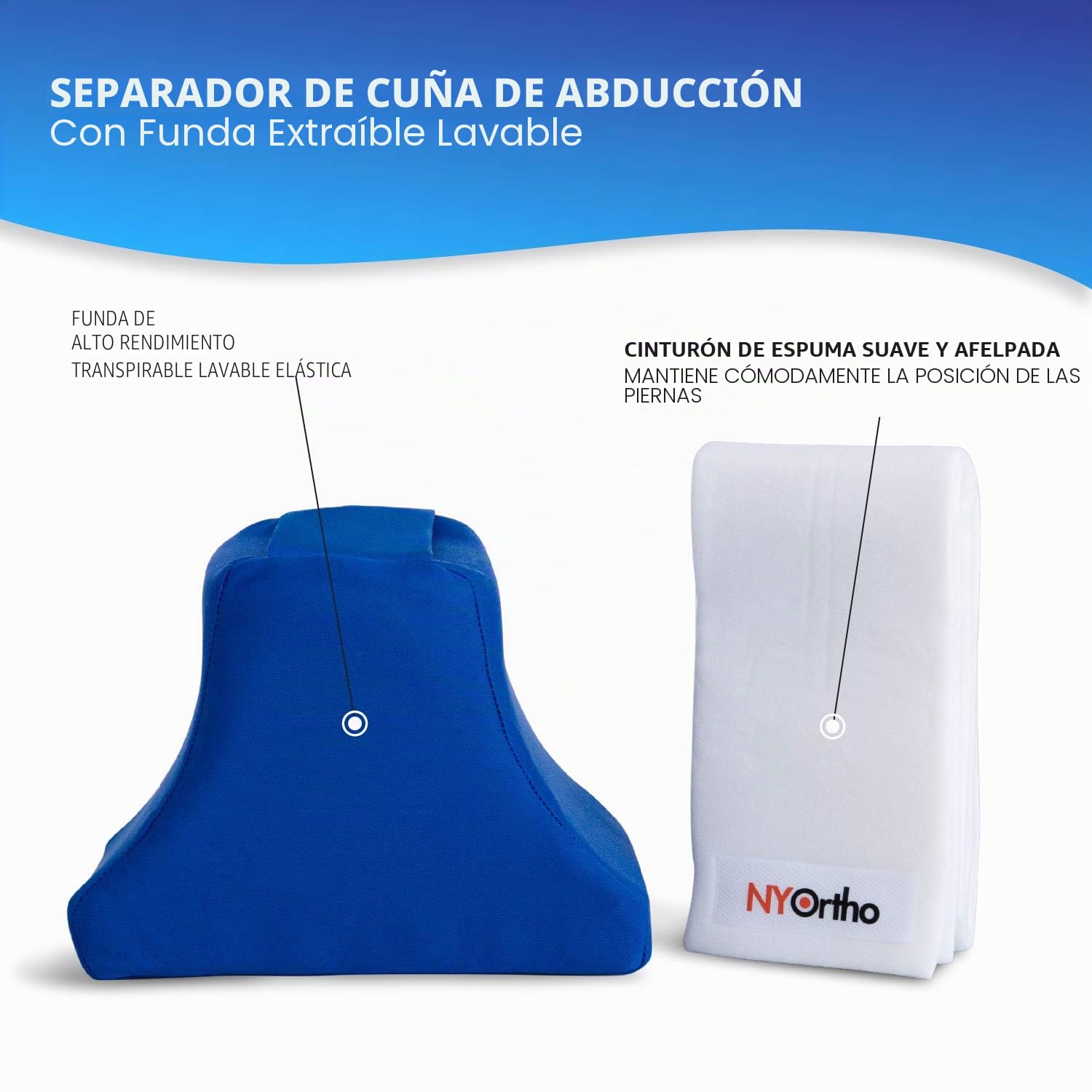 NYOrtho Separador de rodilla de cuña de abducción para recuperación de cirugía de cadera, almohada ortopédica de 4 pulgadas para soporte de piernas, prevención de contracturas y uso postoperatorio