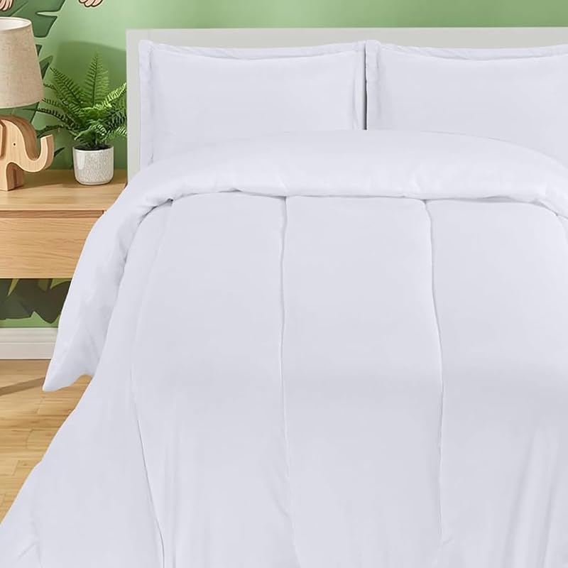 Utopia Bedding Juego de edredón individual para niños de 3 piezas, color blanco | El juego de cama para niños incluye un edredón de 64 x 88 pulgadas y 2 fundas de almohada de 20 x 26 pulgadas. Acogedora alternativa de plumón de microfibra, lavable a máquina.