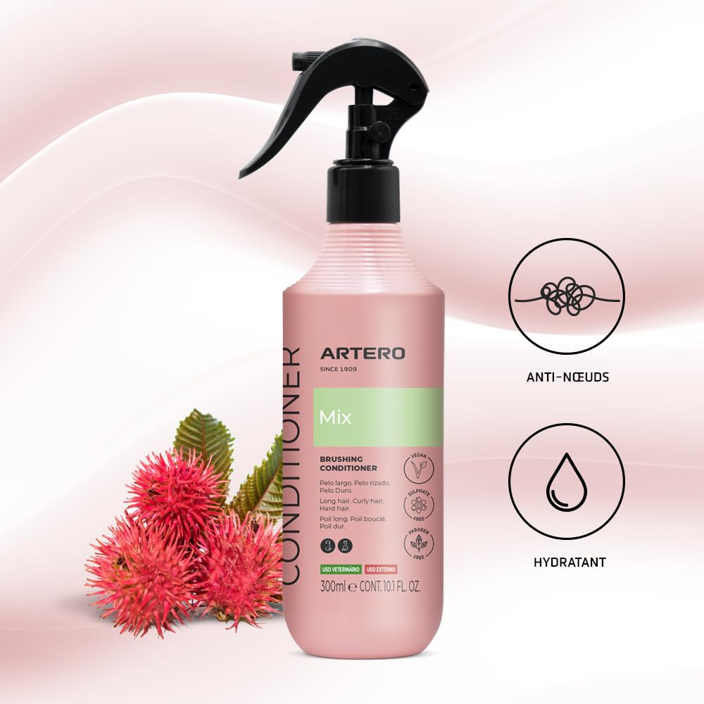 Artero Mix Conditioner sans rinçage pour Chiens et Chats – Démêlant, hydratant et lustrant – Spray Anti-Statique pour Poils secs ou emmêlés – Soin Professionnel du Pelage. 300 ML