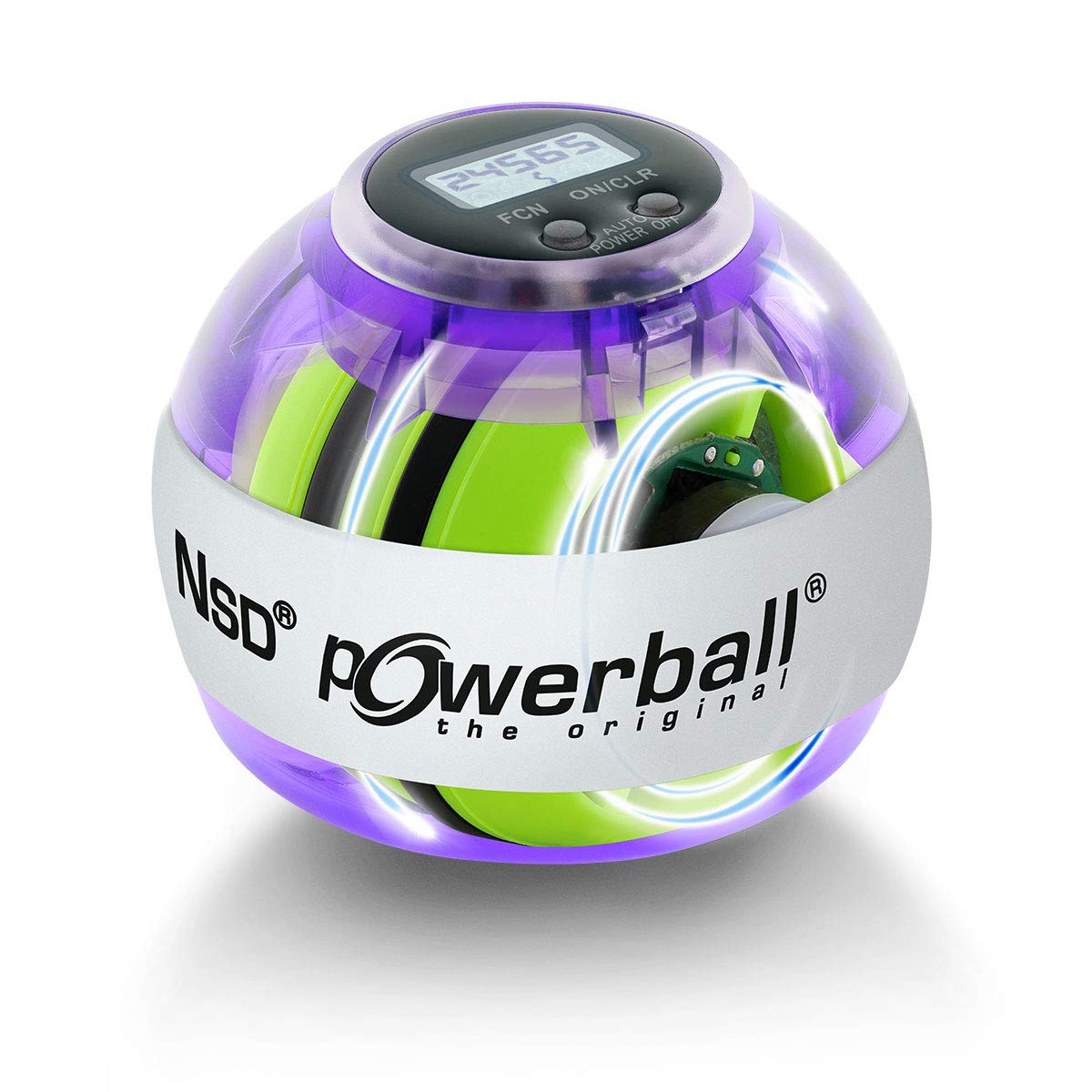Powerball Autostart Multilight Max - Attrezzatura da allenamento giroscopica con effetto luminoso blu e rosso con meccanismo di carica e tachimetro, trasparente viola