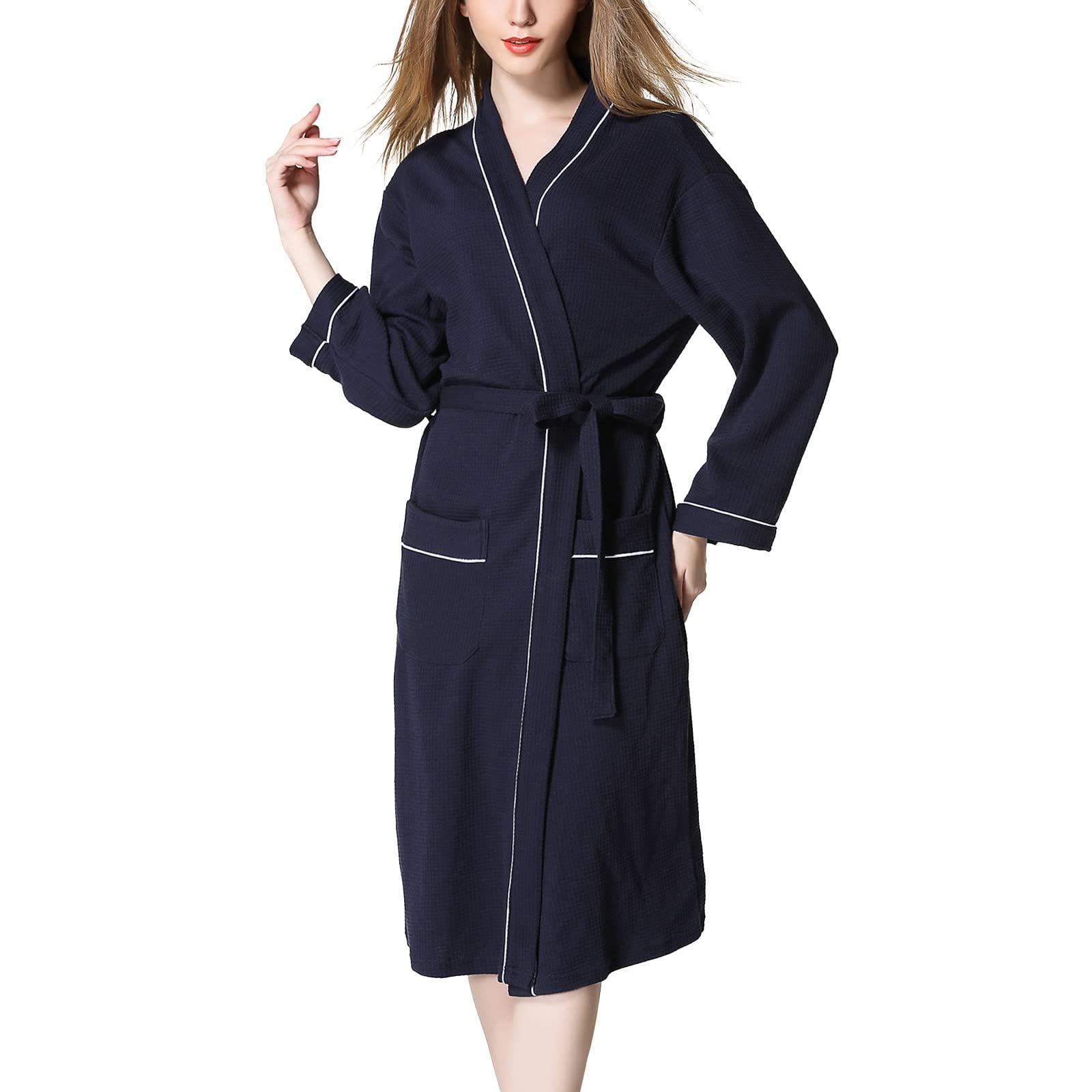 Generisch Accappatoio kimono da donna, lungo, in maglia, leggero e morbido, biancheria da notte