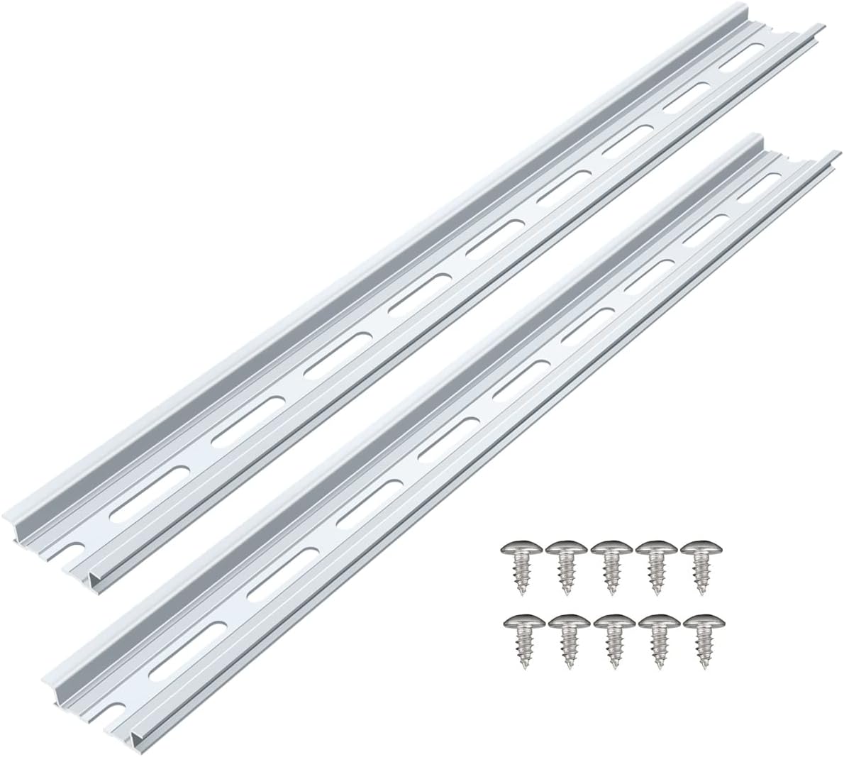 YYUAN 2 Pieces DIN Rails, 35mm Aluminum Top Hat Slotted DIN Rail with RoHS, Extra Premium Screws Included for Hardware Components Mounting - 12.9 Inches Long, 35mm Wide, 7.5mm High