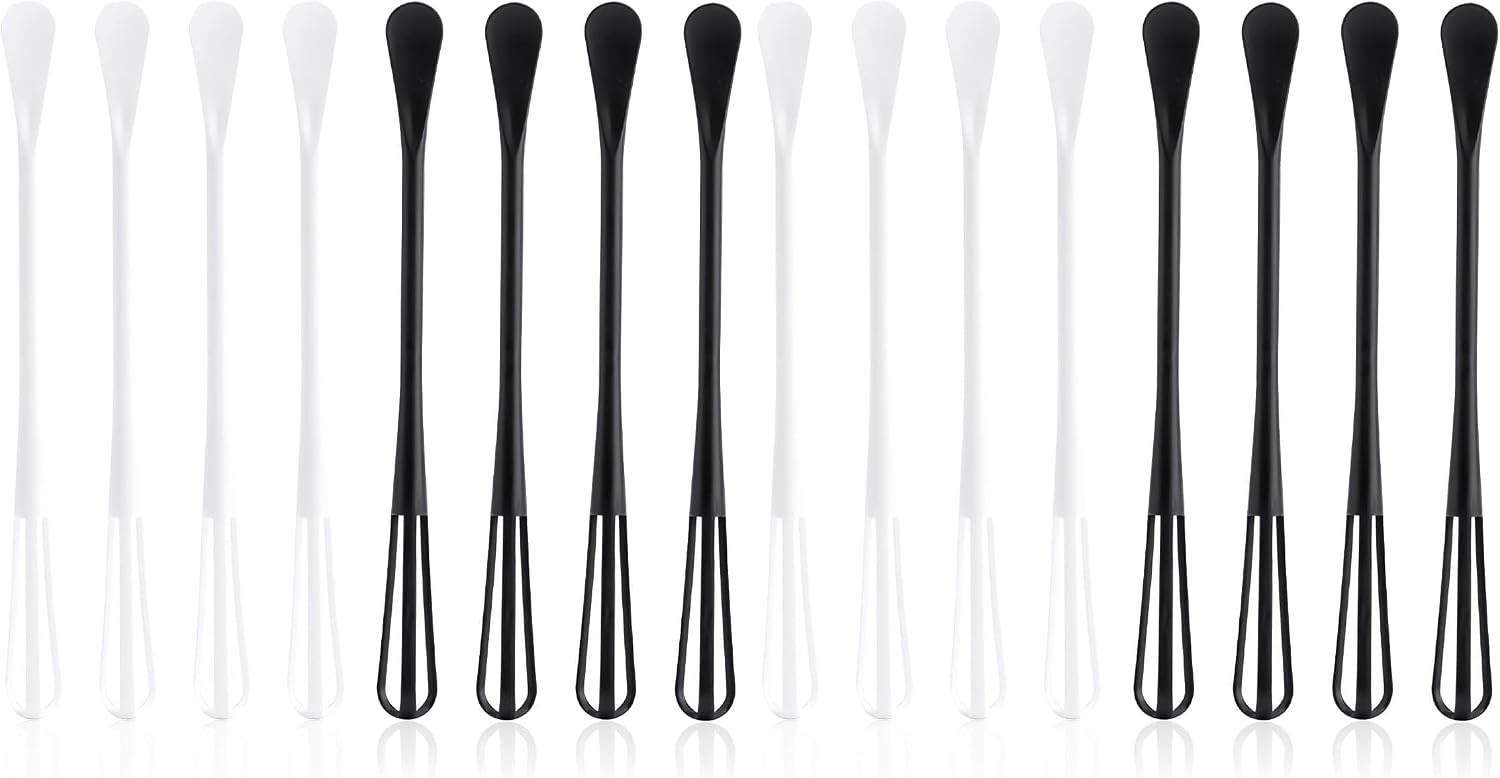 8 PCS Multifunctional Mini Whisk Mini Spoon Small Whisks 2 in 1 Whisk Utensil Mini Sugar Spoon Whisks Set Non Scratch Coated Kitchen Tools for Cooking Blending, Baking, Beating