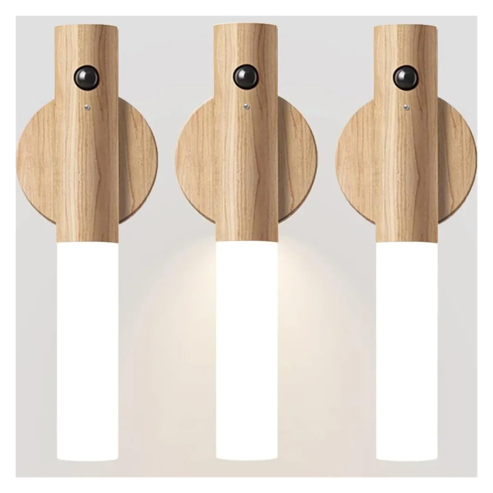 Lampka nocna z czujnikiem ruchu, ładowalna, wewnętrzna kinkiet LED do sypialni, korytarza, klatki schodowej(White Ash-3Pcs)